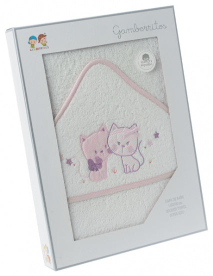 badcape Katjes 100 x 100 cm katoen wit/roze
