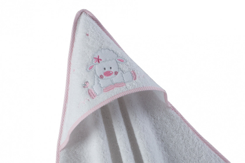 badcape Schaapje 100 x 100 cm katoen wit/roze
