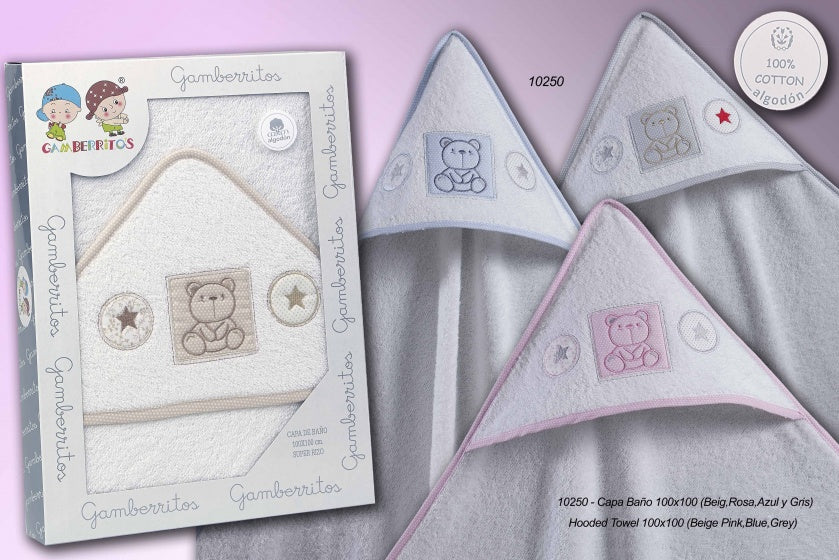 badcape teddybeer 100 x 100 cm katoen wit/roze