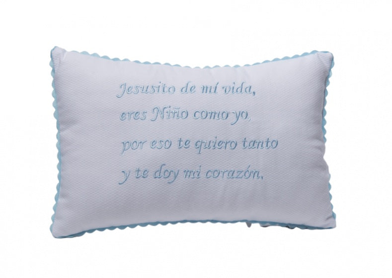 decoratiekussen Jesusito de mi vida 30 cm wit/blauw