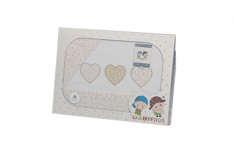 laken set kinderwagen beige hartjes 3-delig