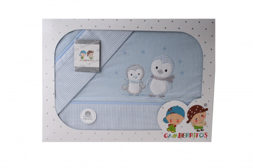laken set pinguïn katoen middel blauw 3-delig