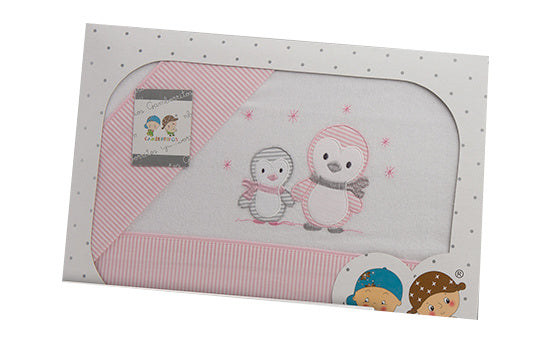 laken set roze pinguïn 3-delig middel