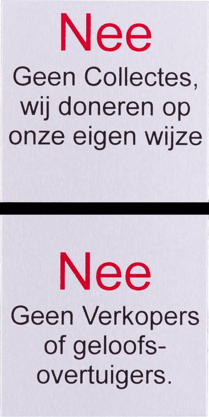 Nee geen collectes verkopers stickerbordje Aluminium
