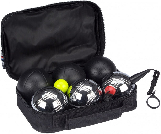 Get go jeu de boules set - luxe - 6 ballen - zilver zwart - staal