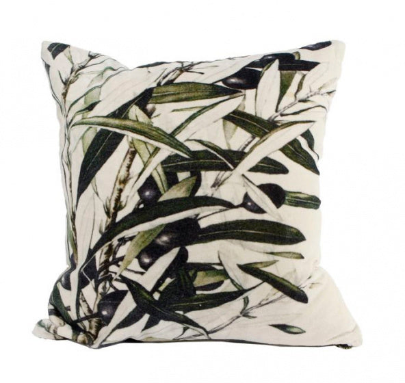 kussen Olijven 45 cm fluweel crème/groen