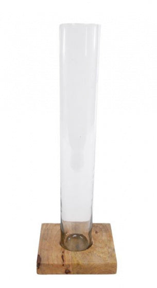 vaas Rosalie 45 x 15 cm glas/hout transparant