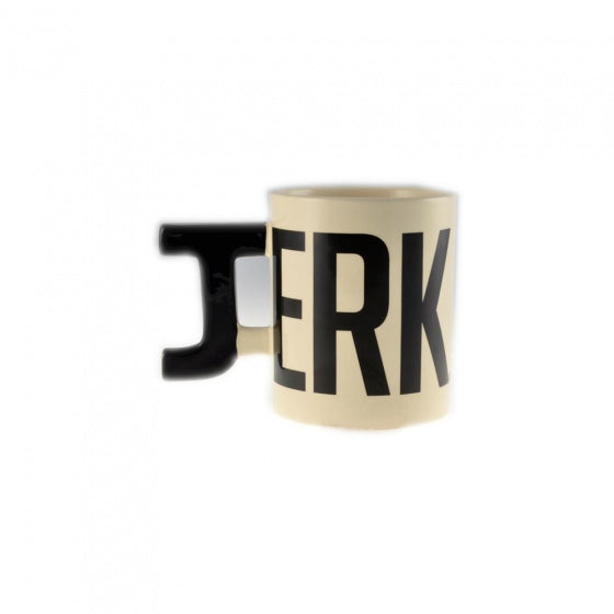 alfabet-mok jerk 300 ml keramiek wit/zwart