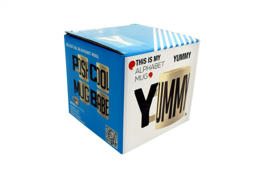 alfabet-mok yummy 300 ml keramiek wit/zwart