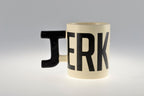alfabet-mok jerk 300 ml keramiek wit/zwart