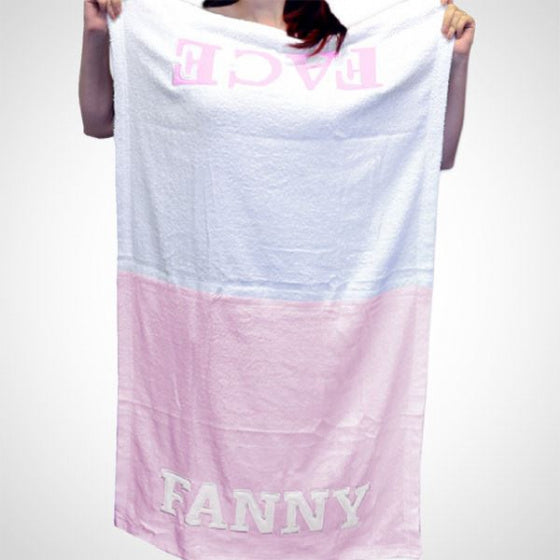 handdoek Fanny Face 70 x 120 cm katoen roze/wit