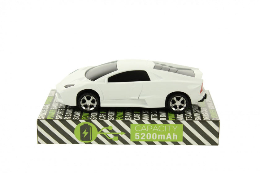 powerbank sportauto 5200 mAh 11 cm wit/zwart 4-delig