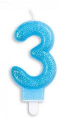 cijferkaars 3 glitter 7 cm wax blauw