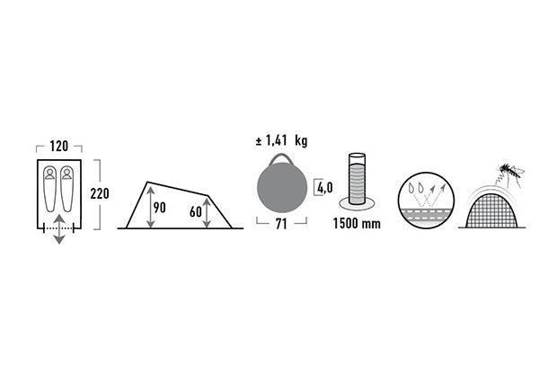 pop-up tent Campo 2-persoons 220 x 120 x 90 cm wit