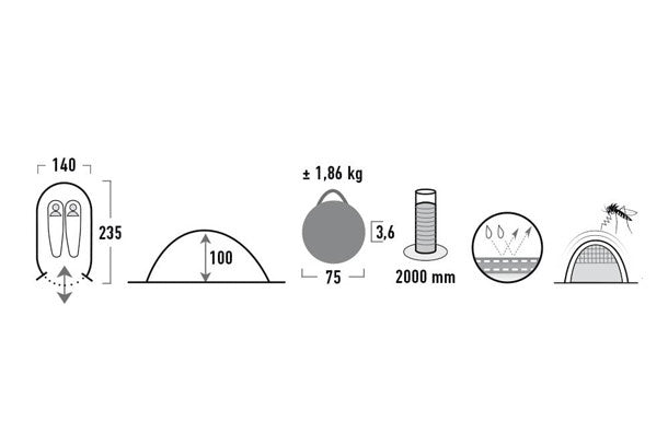 pop-up tent Vision 2-persoons 235 x 140 x 100 cm wit