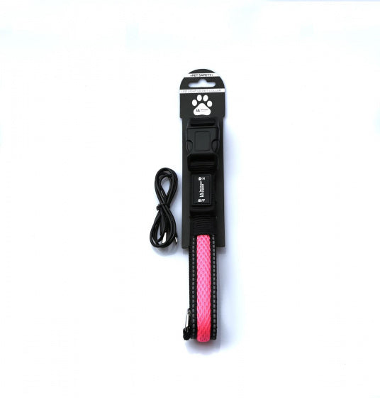 halsband led nylon roze maat S/M