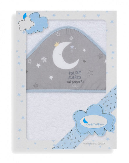 badcape Sweet Dreams junior 100 cm katoen wit/blauw