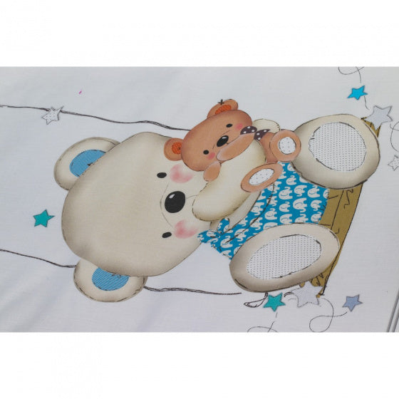bedtextielset Beer 60 x 120 cm katoen wit/blauw 3-delig