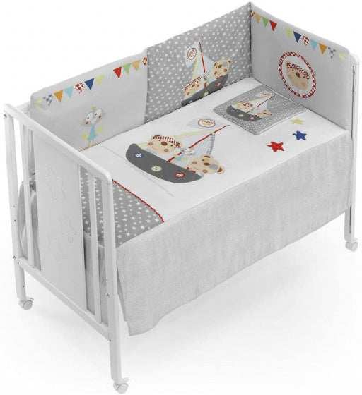 bedtextielset boot junior katoen grijs/wit 3-delig