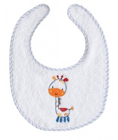 slabbetje Giraf junior 30 x 20 cm katoen blauw/wit