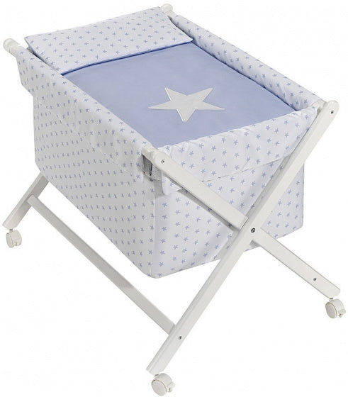wieg Ster junior 90 x 72 cm hout/katoen wit/blauw