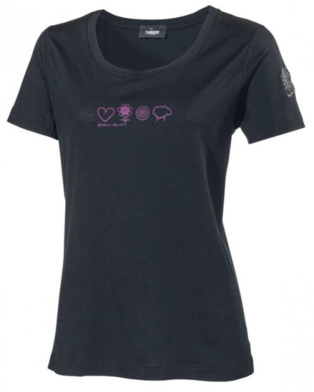 T-shirt Meja Symbols dames merinowol zwart maat 36