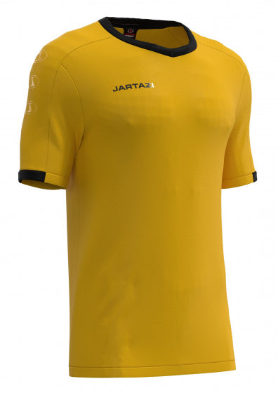 sportshirt Roma junior polyester okergeel/zwart maat 146/152