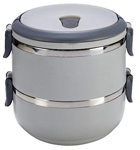 lunchbox dubbel 1500 ml polypropyleen/RVS lichtgrijs