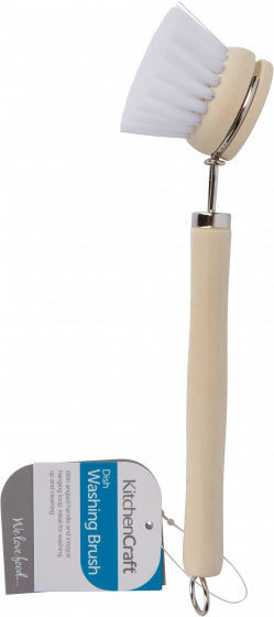 afwasborstel 22,5 cm hout/nylon crème/wit