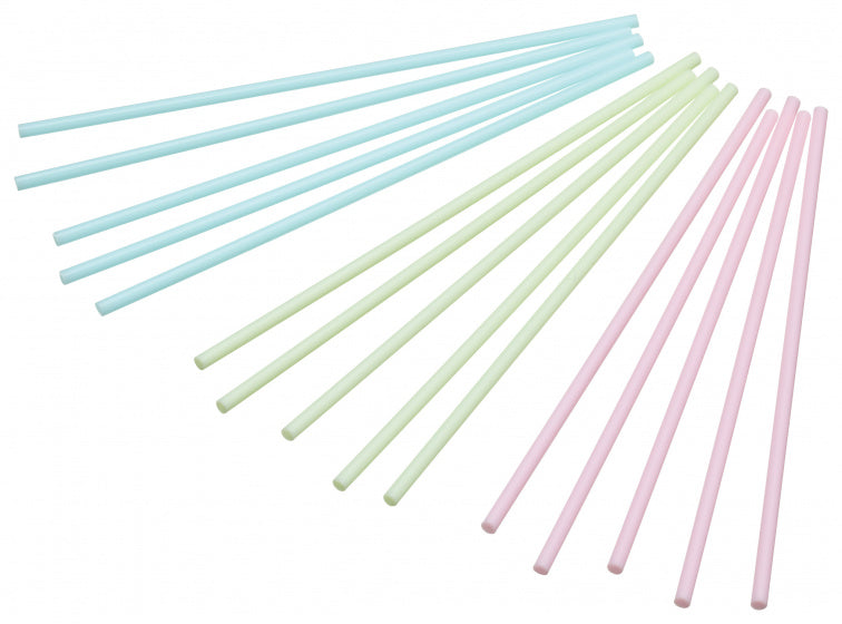 cake-pop stokjes 15 cm blauw/groen/roze 15 stuks