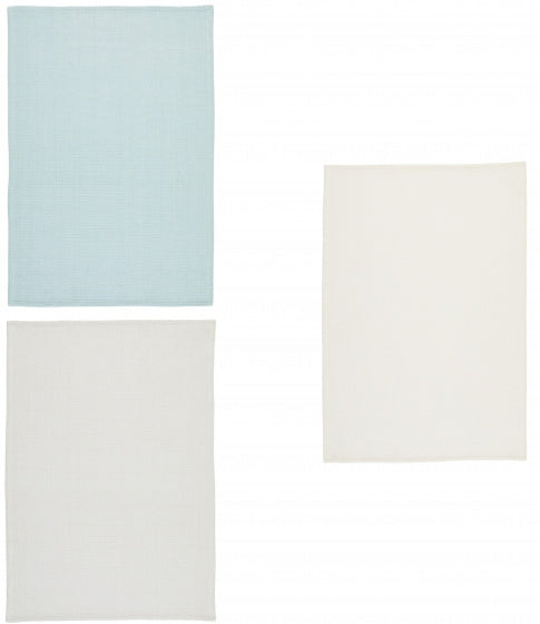 theedoek 70 x 47 cm katoen beige/blauw 3-delig
