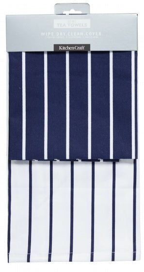 theedoek 70 x 47 cm katoen wit/blauw 2 stuks