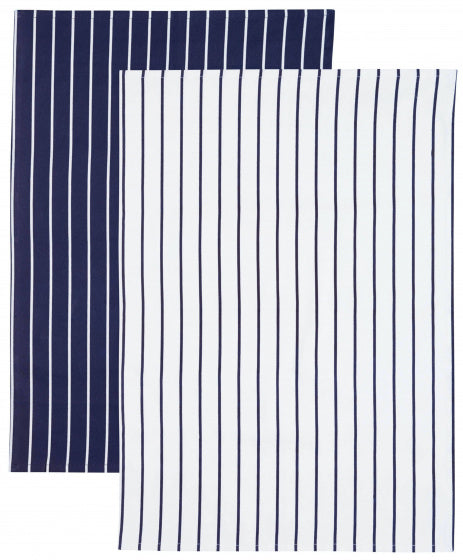 theedoek 70 x 47 cm katoen wit/blauw 2 stuks