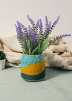 vaas 10 x 12 cm keramiek geel/turquoise/groen