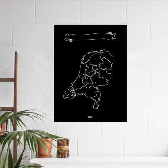 krijtkaart Nederland XL 90 cm vinyl zwart 7-delig