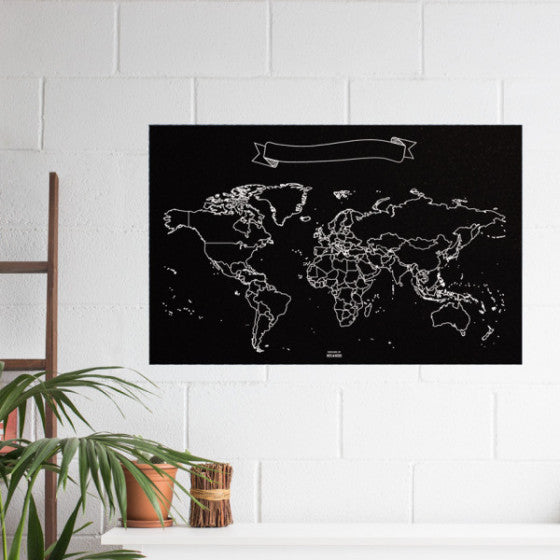 krijtkaart Wereld XL 90 cm vinyl zwart 7-delig
