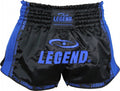 kickboksshort unisex satijn zwart/blauw maat XXS