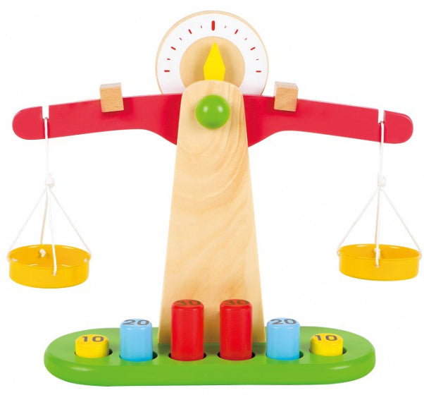 houten speelgoedweegschaal 30 x 27 cm met gewichten