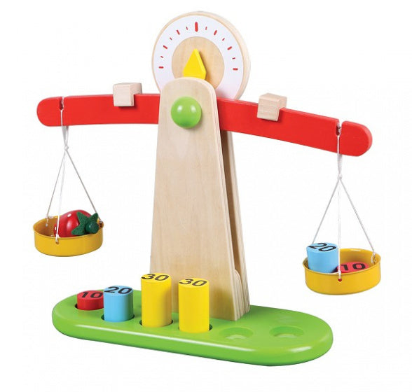 houten speelgoedweegschaal 30 x 27 cm met gewichten