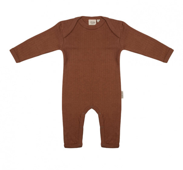 jumpsuit geribbeld meisjes katoen bruin mt 9-12 mnd
