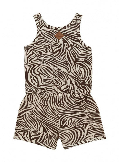 jumpsuit kort Zebra meisjes katoen bruin maat 8 jaar