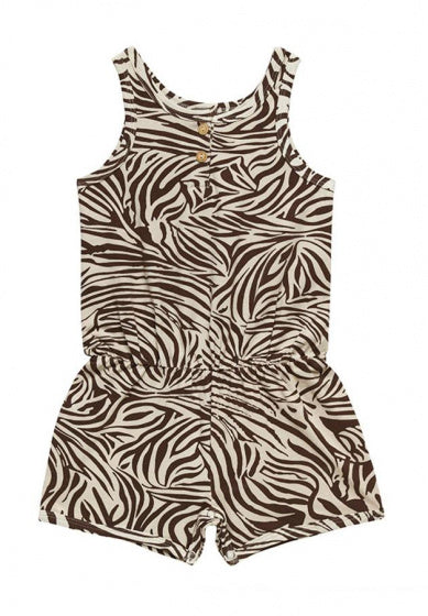 Little indians Jumpsuit kort Zebra meisjes katoen bruin maat 4-5 jaar