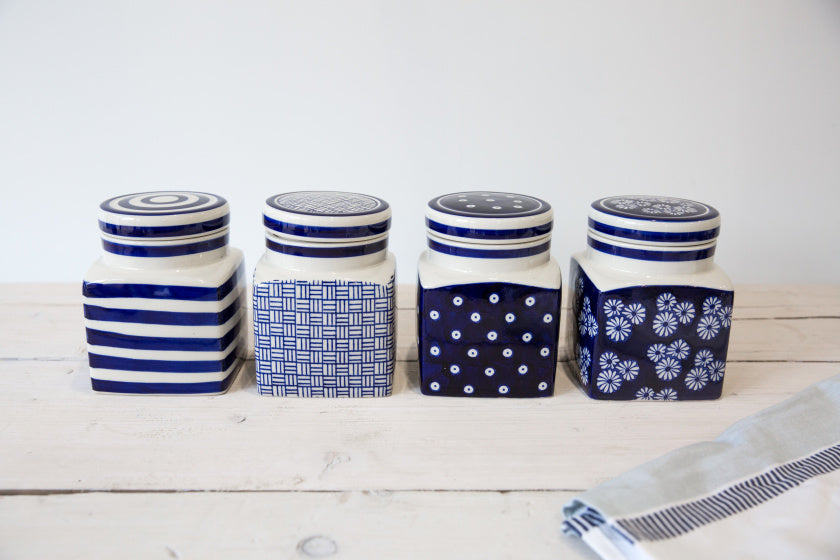 voorraadpot Out Of The Blue daisy keramiek blauw