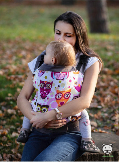 draagzak Grow Up Owl katoen wit/roze/oranje