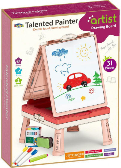 Luna Tekenbord junior 38,5 x 29 x 50 cm 44-delig roze/rood