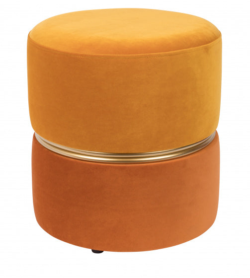 poef Bubbly Sun 39 x 35 cm fluweel/hout oranje