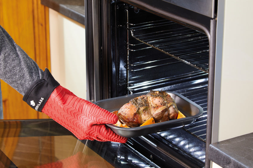 ovenhandschoen 37 x 19 cm siliconen rood/zwart