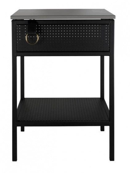 bijzettafel Tracy Links 37,5x54,5x37,5 cm staal/leer zwart