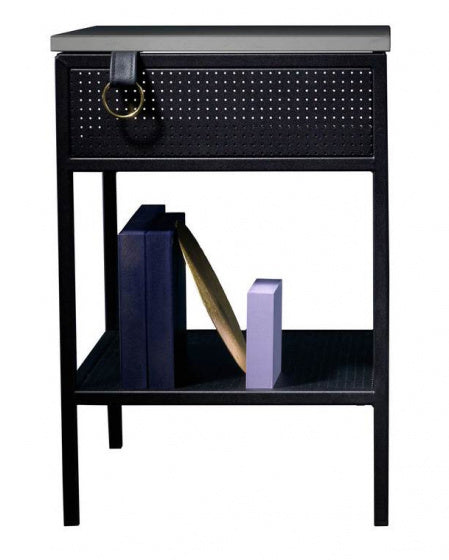 bijzettafel Tracy Links 37,5x54,5x37,5 cm staal/leer zwart