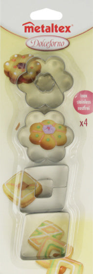 bakvormen-set Ruiten & Bloemen RVS zilver 4-delig